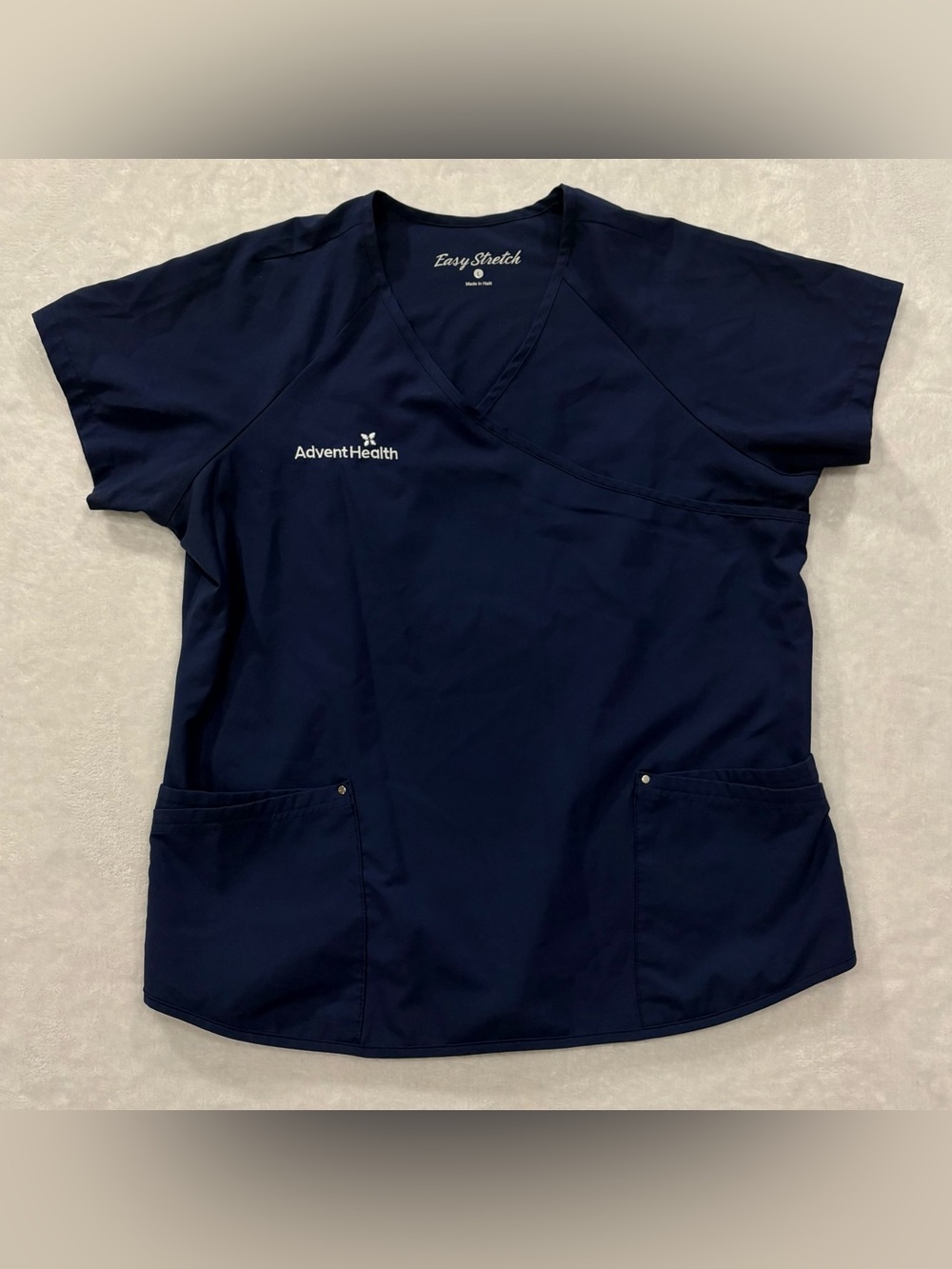 Easy Stretch AdventHealth Navy Blue Scrub Top Women’s Size L